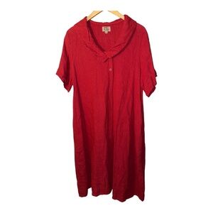 Red FLAX Midi Dress Linen L